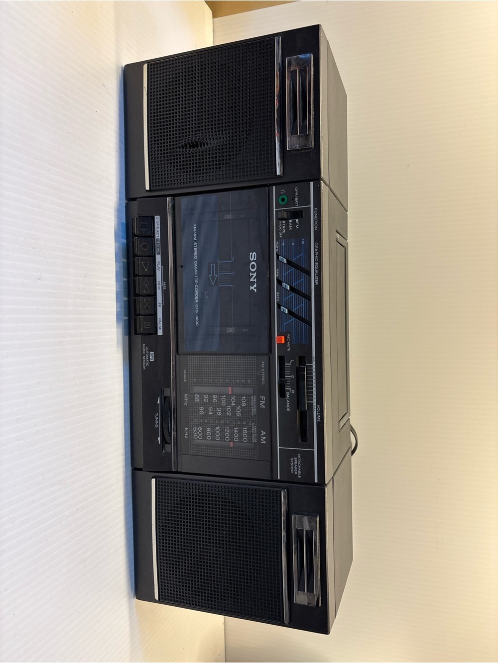 Vintage 1980’s Sony Black Portable Boombox with Dual Speakers and Cassette Deck